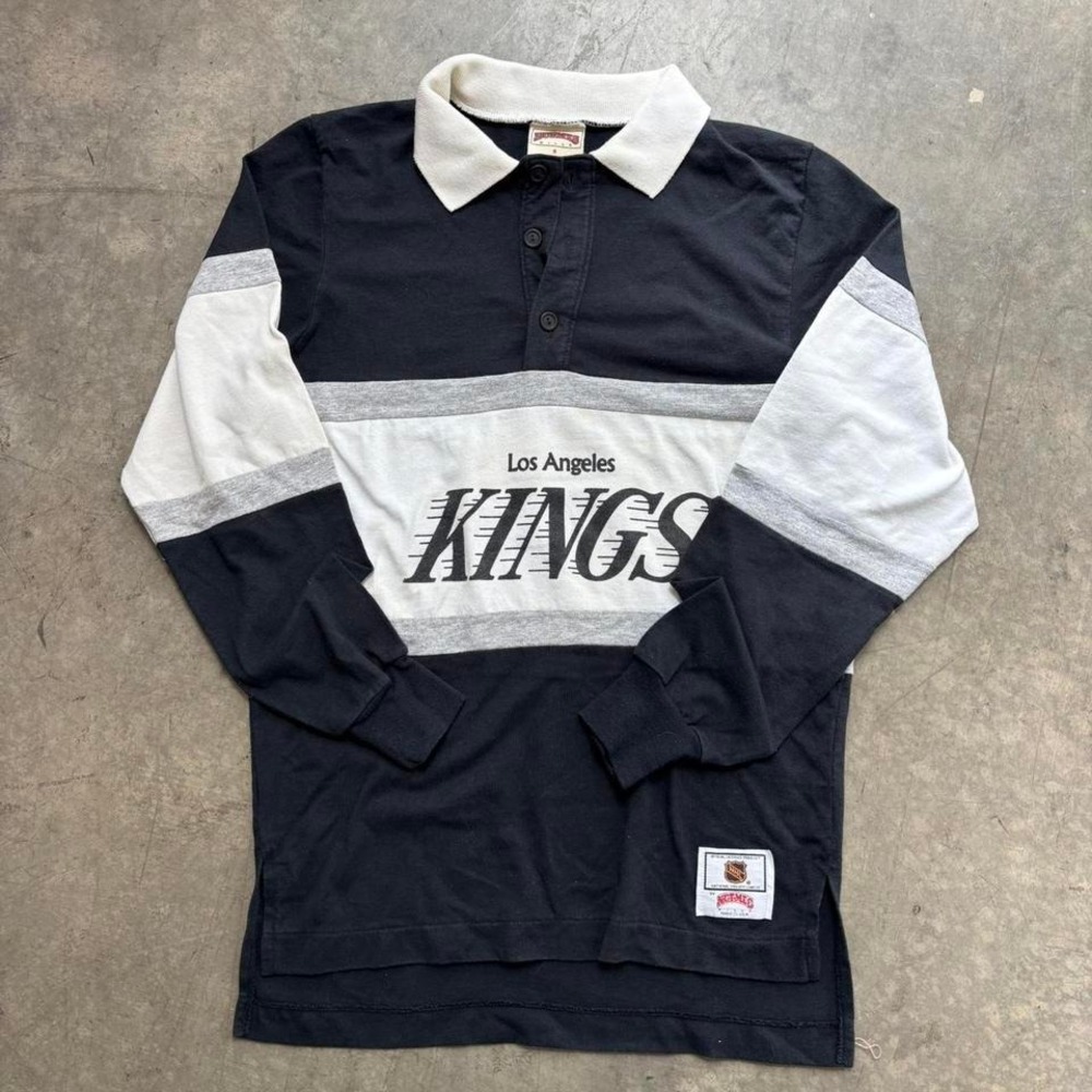 Vintage 90's Nutmeg Mills Los Angeles King Rugby Jersey Long Sleeve Polo Size S